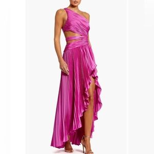Mac Duggal One Shoulder Pink Pleated Charmeuse Gown with Slit  Size 6. PROM